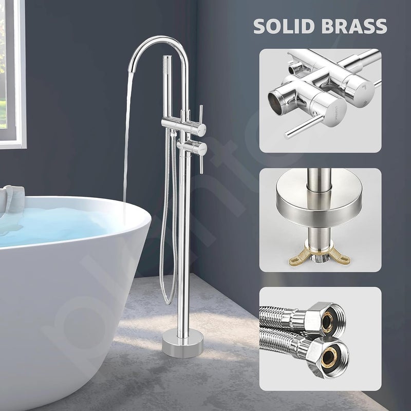 Plantex Pure Brass Free Standing Bathtub FaucetBath Tub Filler FaucetSingle Lever Basin Faucet with Handle Held Shower Chrome - Image 5