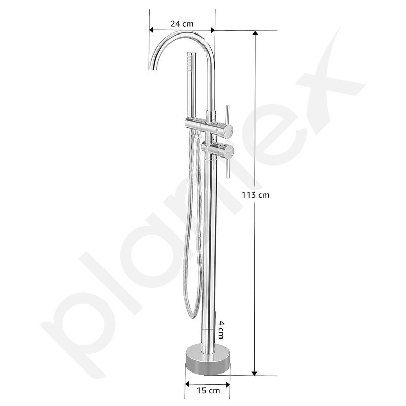 Plantex Pure Brass Free Standing Bathtub FaucetBath Tub Filler FaucetSingle Lever Basin Faucet with Handle Held Shower Chrome - Image 4