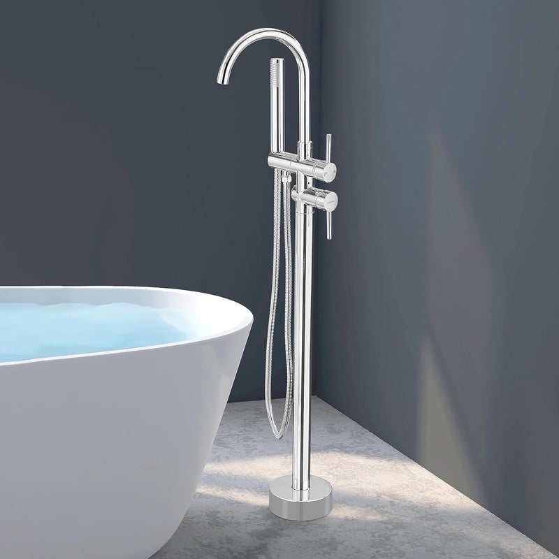 Plantex Pure Brass Free Standing Bathtub FaucetBath Tub Filler FaucetSingle Lever Basin Faucet with Handle Held Shower Chrome - Image 1