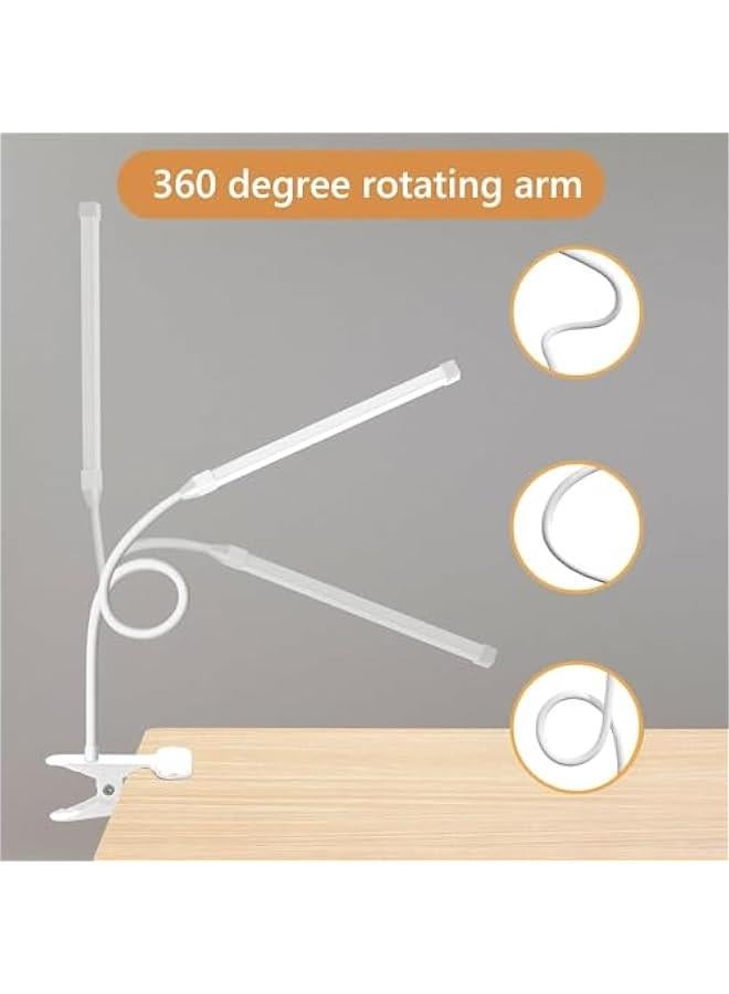 HOOKOR LED Desk lamp with Clamp, 3 Modes 10 Brightness, Eye-Caring Clip on Lights for Home Office, Long Flexible Gooseneck,Metal, Swing Arm Architect Task Table Lamps (White) - Image 3