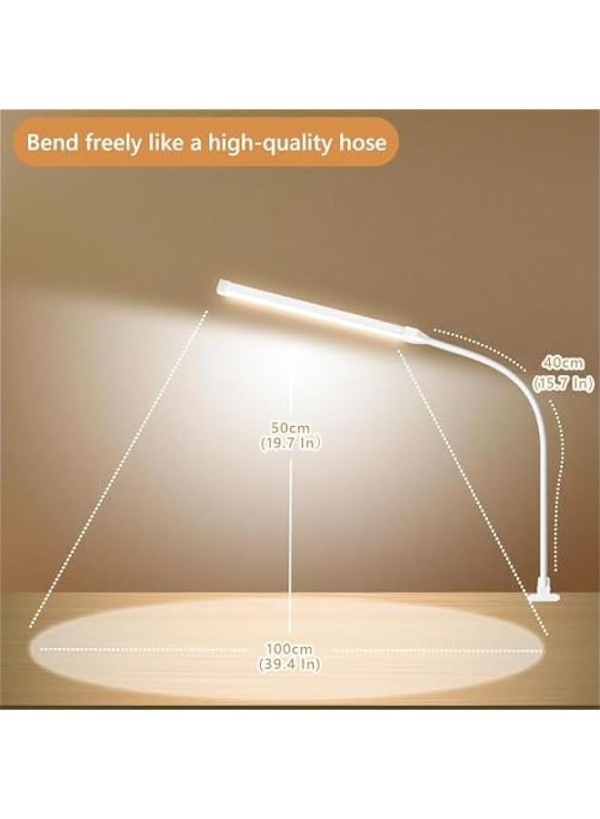 HOOKOR LED Desk lamp with Clamp, 3 Modes 10 Brightness, Eye-Caring Clip on Lights for Home Office, Long Flexible Gooseneck,Metal, Swing Arm Architect Task Table Lamps (White) - Image 5