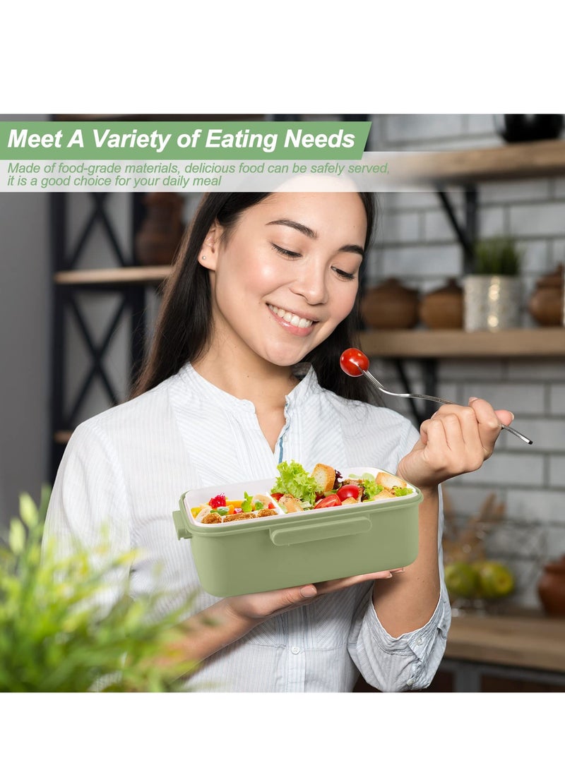 Excefore صندوق غداء بنتو مع مقصورات - مقاوم للتسرب، آمن في الميكروويف وغسالة الصحون - صندوق غداء محمول للكبار والأطفال - يتضمن أدوات المائدة - مثالي للأطفال والنساء والرجال باللون الأخضر - Image 3