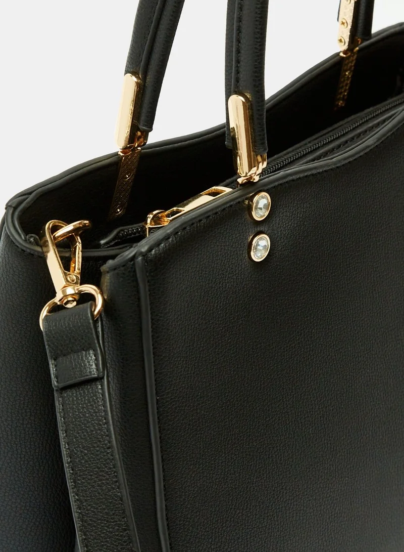 shoexpress Solid Shoulder Bag with Double Handle and Zip Closure