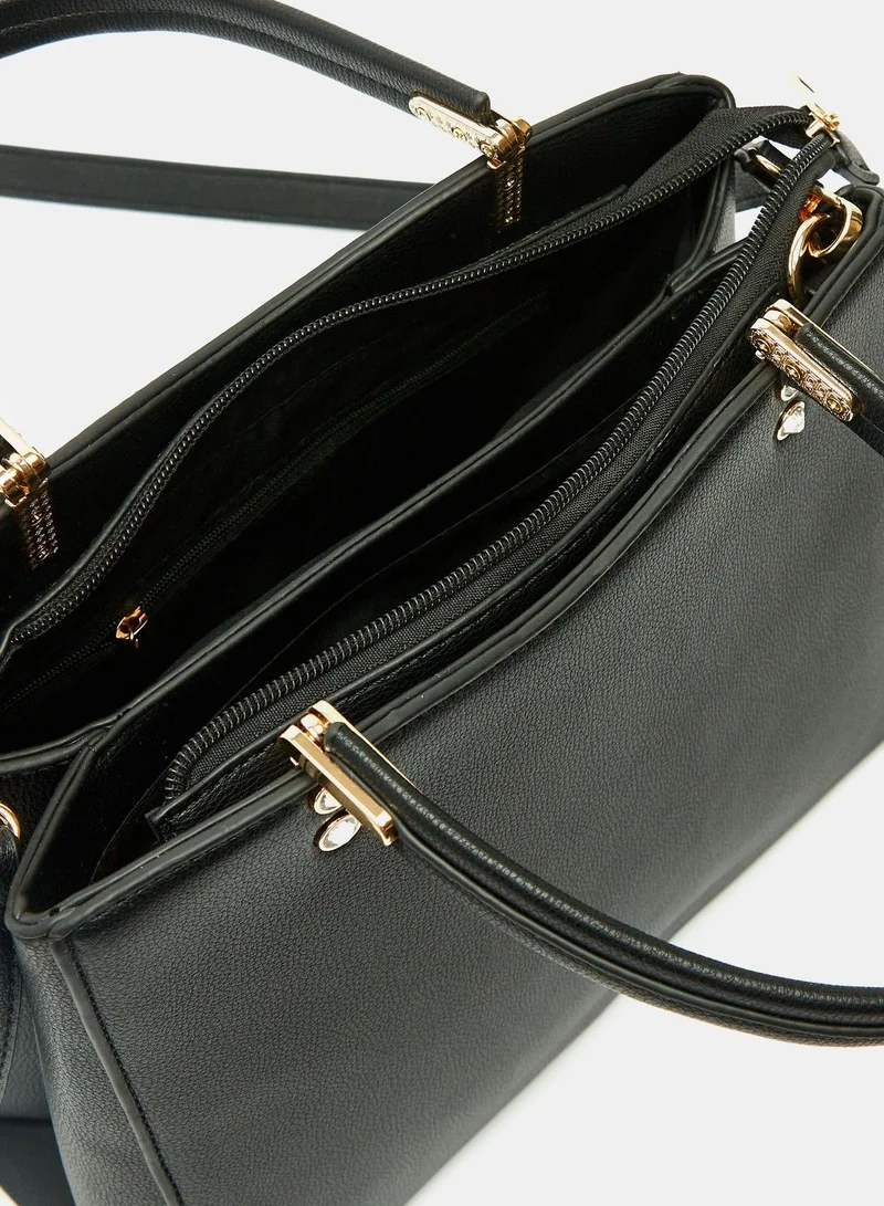 shoexpress Solid Shoulder Bag with Double Handle and Zip Closure