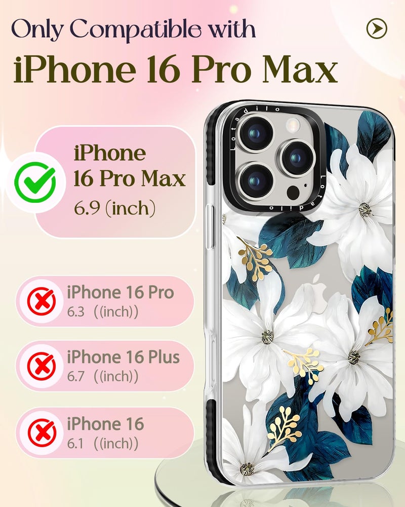 Lotadilo Case for iPhone 16 Pro Max Case Compatible with Magsafe Ring Holder Stand - for Women Blue Flower Design TPU Phone Cover for Girls Girly Funny Fashion - Image 2