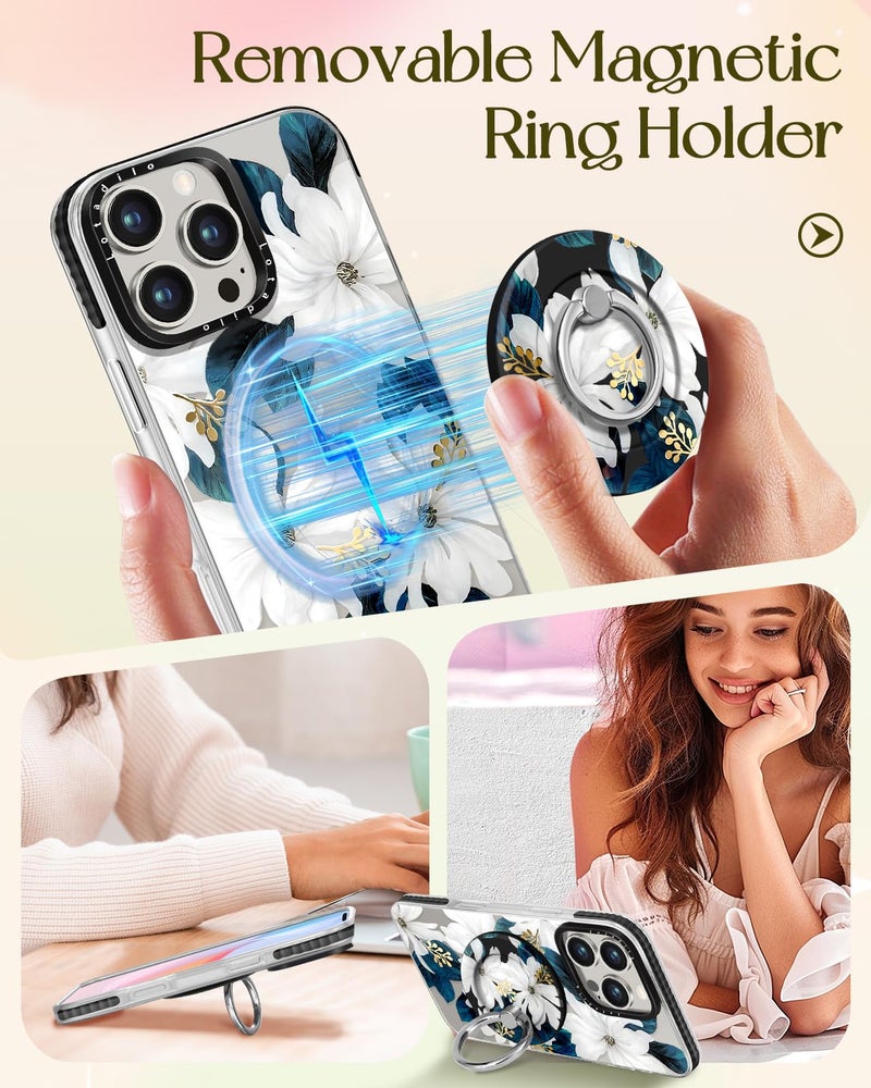 Lotadilo Case for iPhone 16 Pro Max Case Compatible with Magsafe Ring Holder Stand - for Women Blue Flower Design TPU Phone Cover for Girls Girly Funny Fashion - Image 4