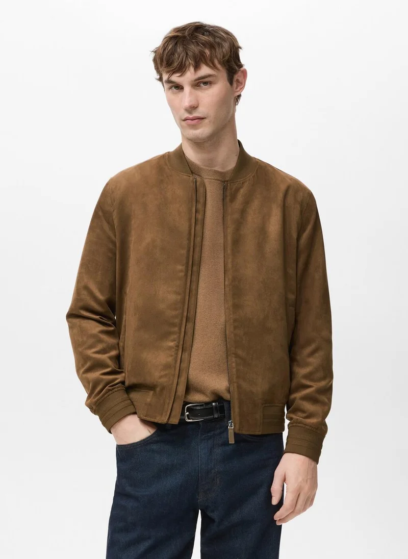 مانجو مان Suede-effect bomber jacket