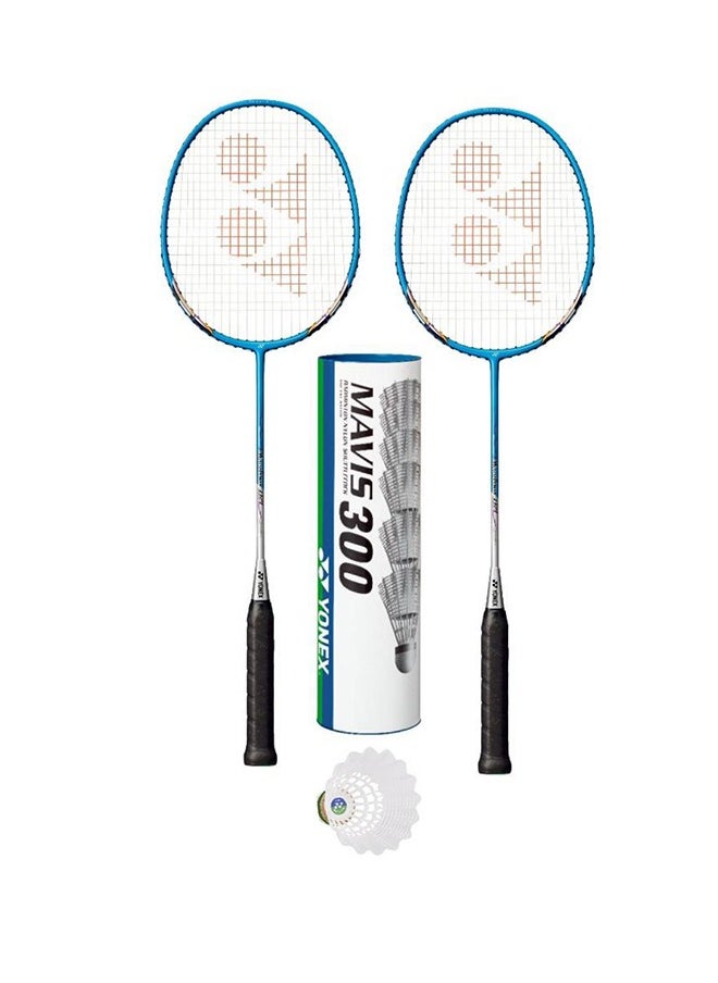 Yonex Muscle Power 8S Cyan 2UG4 & Mavis 350 White Slow Nylon Shuttlecock Bundle - 2 Racquets, 1 Mavis 350 White 6 Piece Tube & 1 Outdoor Net