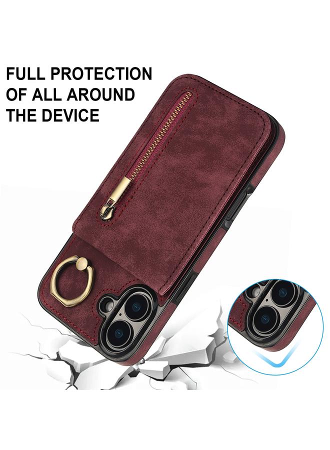 S-TOP Case For iPhone 16 Retro Ring and Zipper RFID Card Slot Phone Case - Image 5