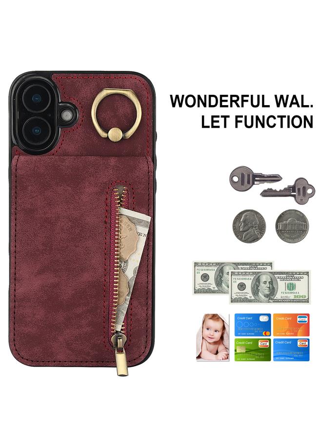 S-TOP Case For iPhone 16 Retro Ring and Zipper RFID Card Slot Phone Case - Image 2