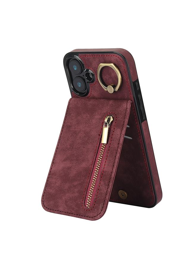S-TOP Case For iPhone 16 Retro Ring and Zipper RFID Card Slot Phone Case - Image 1