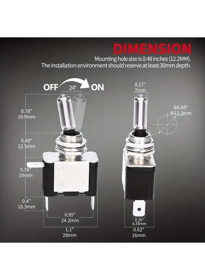 6 قطع من مفتاح التبديل الثقيل 12 فولت LED مع ضوء أحمر تشغيل/إيقاف 20 أمبير SPST للسيارات - Image 5