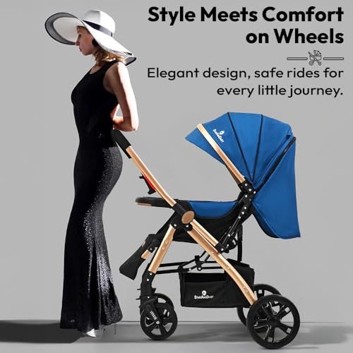 StarAndDaisy Foldable Stroller for Baby 0-3 Years Infant & Toddler / Travel Pram for Baby with Suspension & Lockable Wheels, Multi-Level Recline & Adjustable Footrest & Canopy, Removable Tray , Safety Harness Belt -Pink - Image 3