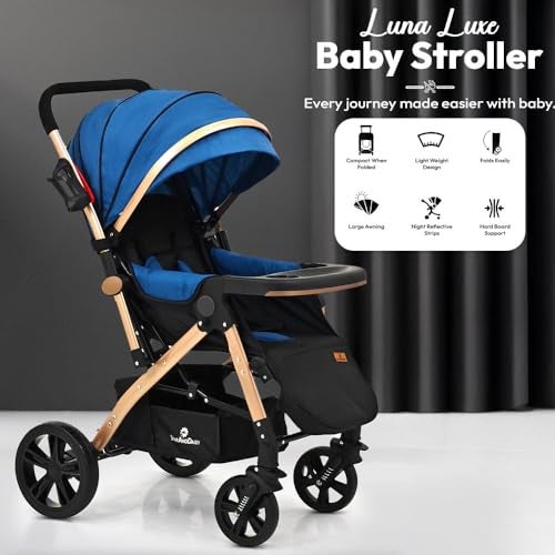 StarAndDaisy Foldable Stroller for Baby 0-3 Years Infant & Toddler / Travel Pram for Baby with Suspension & Lockable Wheels, Multi-Level Recline & Adjustable Footrest & Canopy, Removable Tray , Safety Harness Belt -Pink - Image 2