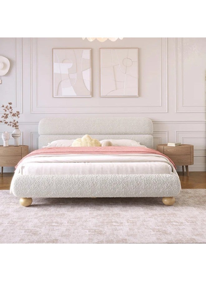 HomeJoyz HomeJoyz | Royal Curva White Boucle Special Bed - Luxe Platform - Swedish Wood