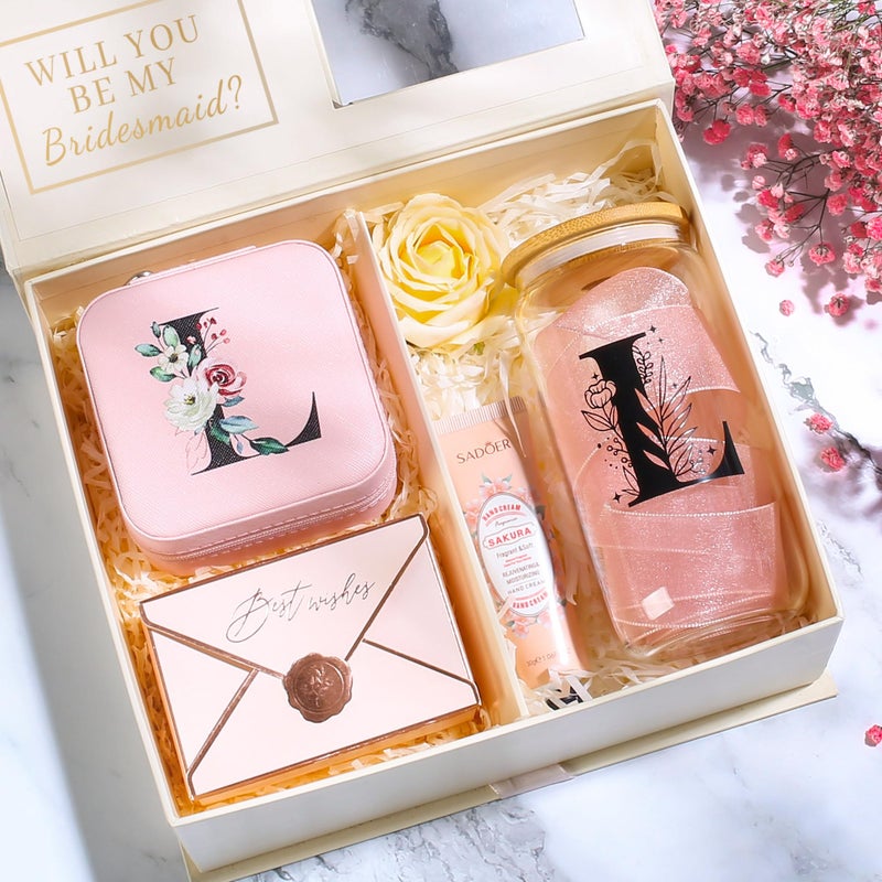 AYGXU christmas gifts for teens,glass cups with lids and straws,bridesmaid proposal gifts,Initia glass cups,Travel Must Have Jewelry Box,iced coffee cups,Travel Gifts for Women Girls,Initial A pink - Image 3
