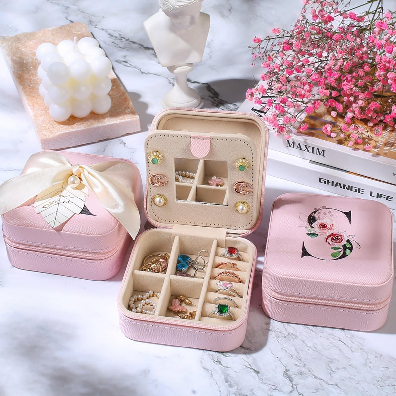 AYGXU christmas gifts for teens,glass cups with lids and straws,bridesmaid proposal gifts,Initia glass cups,Travel Must Have Jewelry Box,iced coffee cups,Travel Gifts for Women Girls,Initial A pink - Image 5