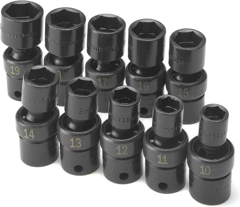 SK Tools USA 38 Drive 10 Piece 6 Point Standard Metric Swivel Impact Socket Set 10MM  19MM 33351 - Image 3