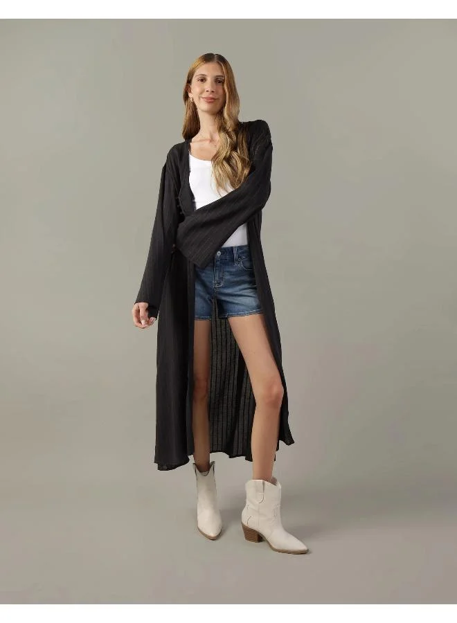 امريكان ايجل Striped Button Detail Kimono Shirt
