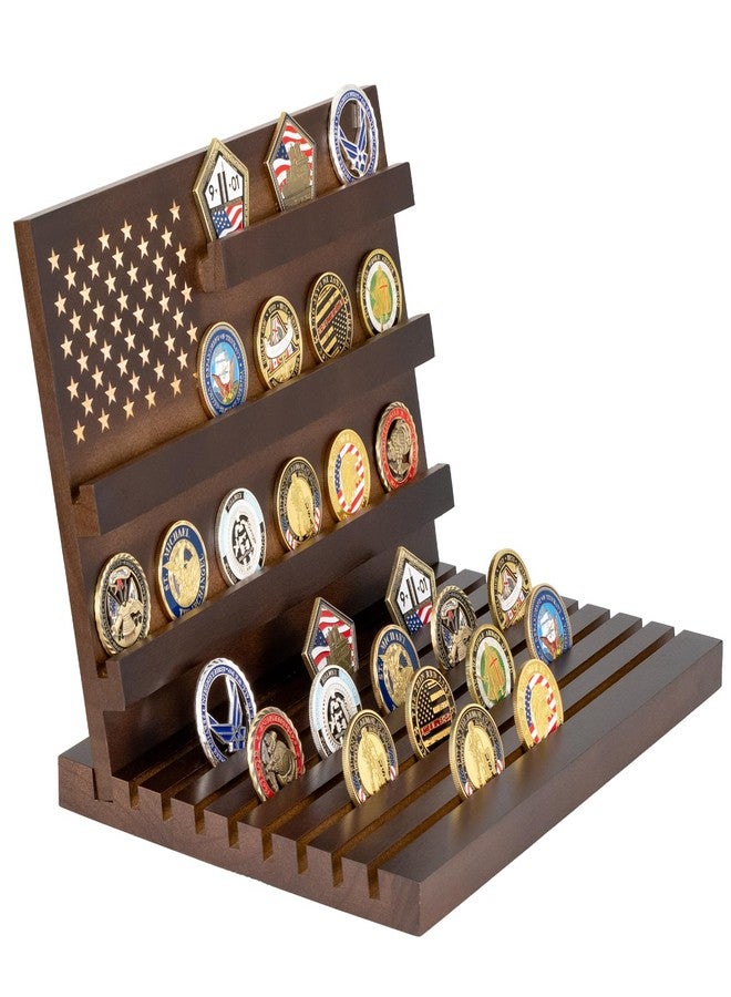Yncotte Challenge Coin Display,Wooden Military Coin Holder Display for Desktop or Award Ceremony, Deepened Anti-Slip Grooves Large Capacity of 80 Coins (Walnut) - Image 1