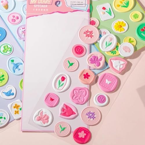 DEOXY Pack of 6 Sheet Decorative Wax Seal Stickers Dream Drop Glue Crystal Sticker Bronzing Transparent Three-Dimensional Decoration Hand Account Mobile Phone - Image 4