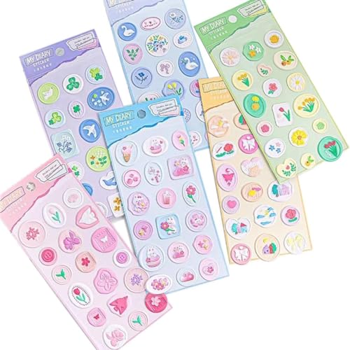 DEOXY Pack of 6 Sheet Decorative Wax Seal Stickers Dream Drop Glue Crystal Sticker Bronzing Transparent Three-Dimensional Decoration Hand Account Mobile Phone - Image 1