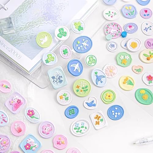 DEOXY Pack of 6 Sheet Decorative Wax Seal Stickers Dream Drop Glue Crystal Sticker Bronzing Transparent Three-Dimensional Decoration Hand Account Mobile Phone - Image 5