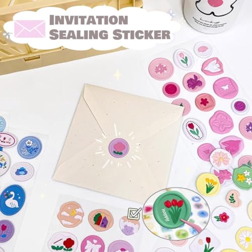DEOXY Pack of 6 Sheet Decorative Wax Seal Stickers Dream Drop Glue Crystal Sticker Bronzing Transparent Three-Dimensional Decoration Hand Account Mobile Phone - Image 3