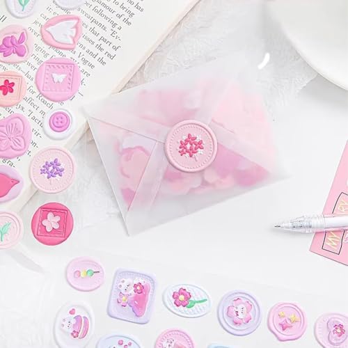 DEOXY Pack of 6 Sheet Decorative Wax Seal Stickers Dream Drop Glue Crystal Sticker Bronzing Transparent Three-Dimensional Decoration Hand Account Mobile Phone - Image 2