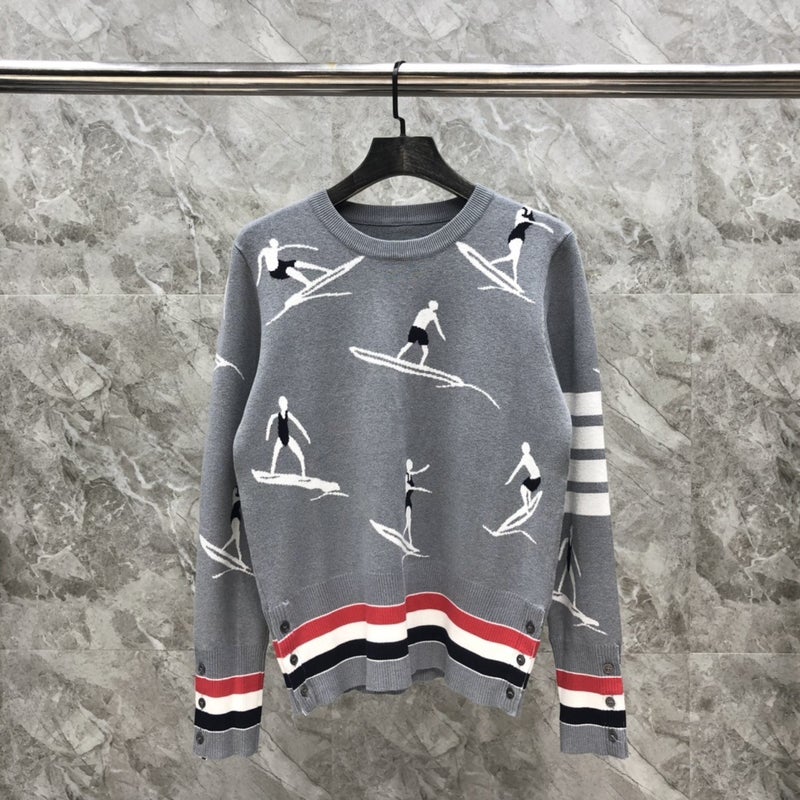 Tb Knitted Crewneck Surfing Jacquard Knitted Sweater Men'S And Women'S Casual All-Match Sweater T-Shirt - Image 1