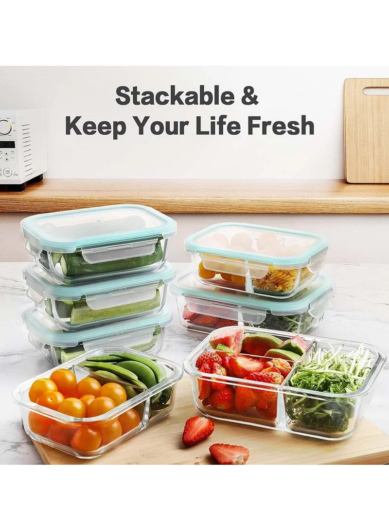 QUESERA Glass Bento Box with 2 and 3 compartments- pack of 4