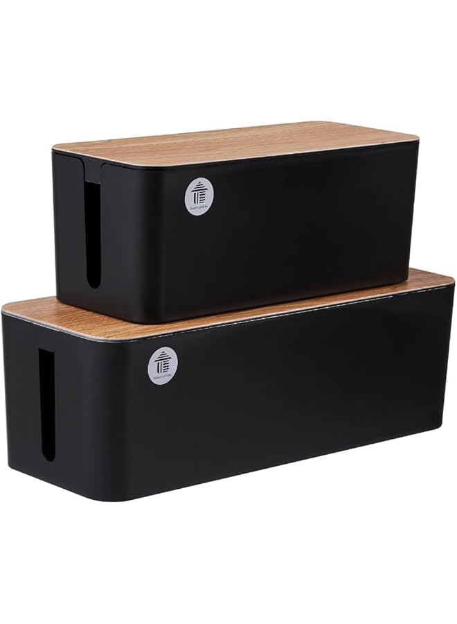 erorex Bloom.Stores Cable Management Boxes Set Of 2 Large Extension Cable Organizer Box With Slotted Top For Heads Up Display Elegant Strong High Utility Combo Xl + Large Black Bamboo - Image 1