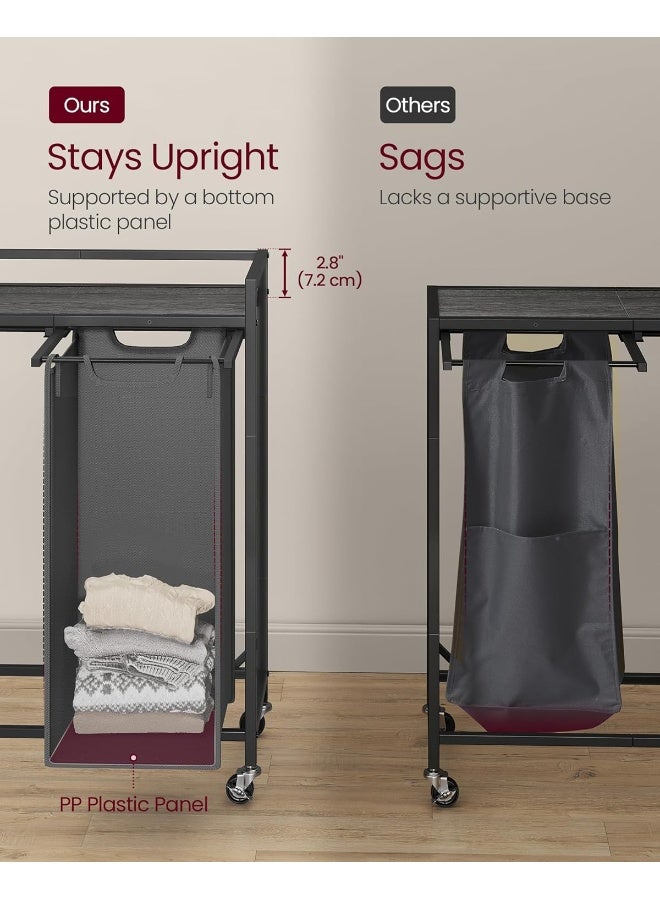 VASAGLE Laundry Sorter, 43.5 Gal. (165 L) Laundry Hamper Basket with 3 Compartments, Rolling Cart with Wheels, Shelf, Removable Bags, Pockets, Slate Gray and Charcoal Gray - Image 5
