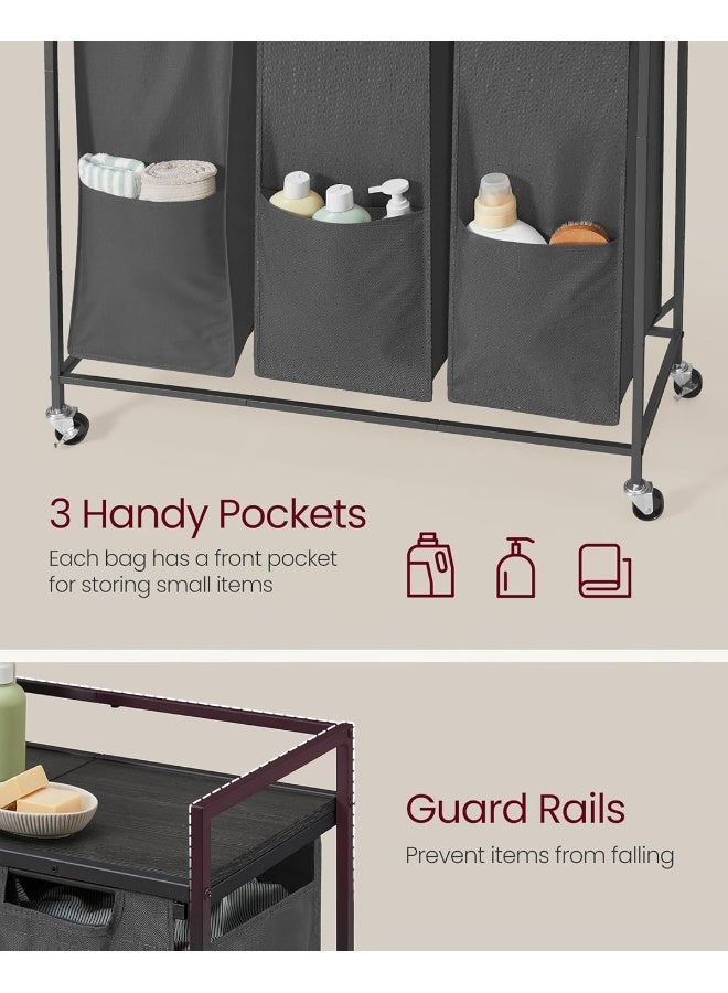 VASAGLE Laundry Sorter, 43.5 Gal. (165 L) Laundry Hamper Basket with 3 Compartments, Rolling Cart with Wheels, Shelf, Removable Bags, Pockets, Slate Gray and Charcoal Gray - Image 4