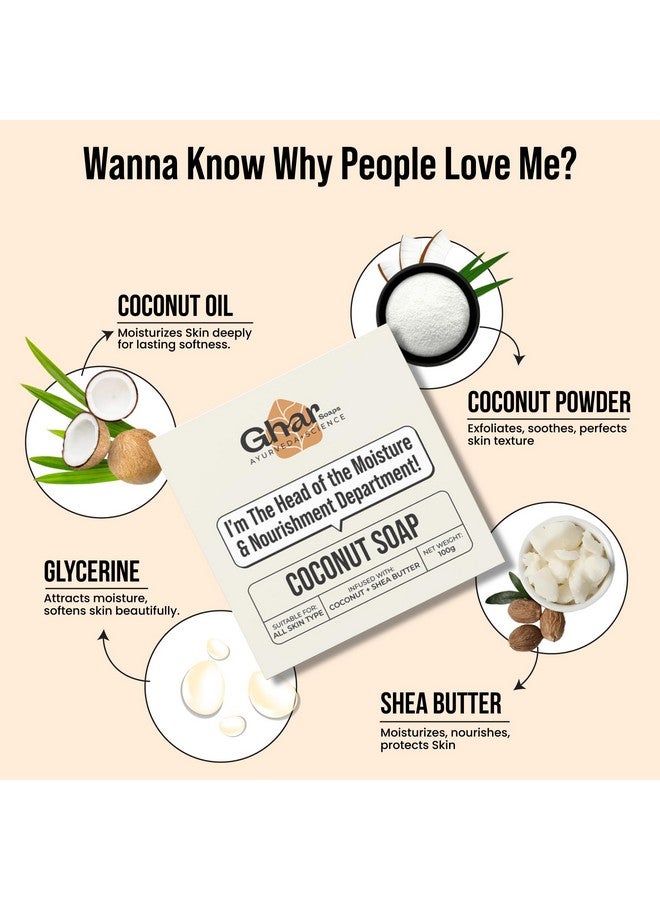 Ghar soaps Ghar Soap Coconut Soap with Shea Butter| All Skin Types| Moisturising and Nourishing |100g - Image 4