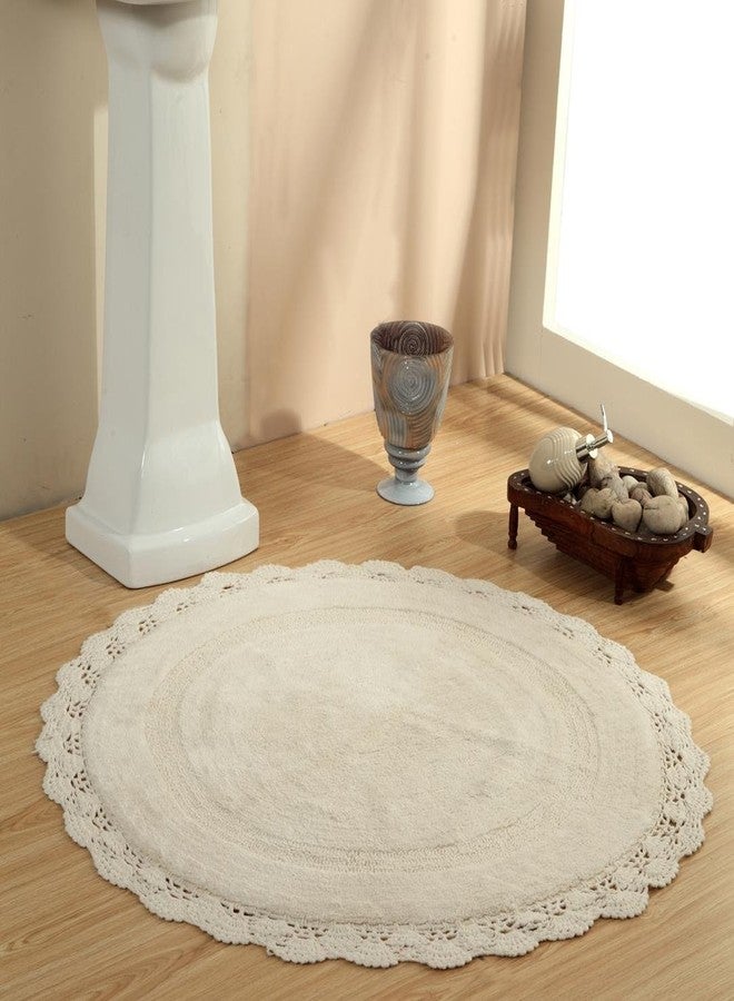 WARISI - Crochet Collection - Designer, Plush 100% Cotton Round, Oval Bath Area Rug (24 inches, Ivory) - Image 2