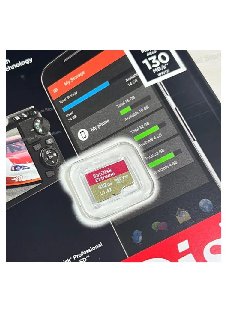 ماركة غير محددة بطاقة ذاكرة Extreme MicroSDXC بسعة 512 gb، سرعة قراءة 170 ميجابايت/ثانية، سرعة كتابة 90 ميجابايت/ثانية مع محول  - Image 4
