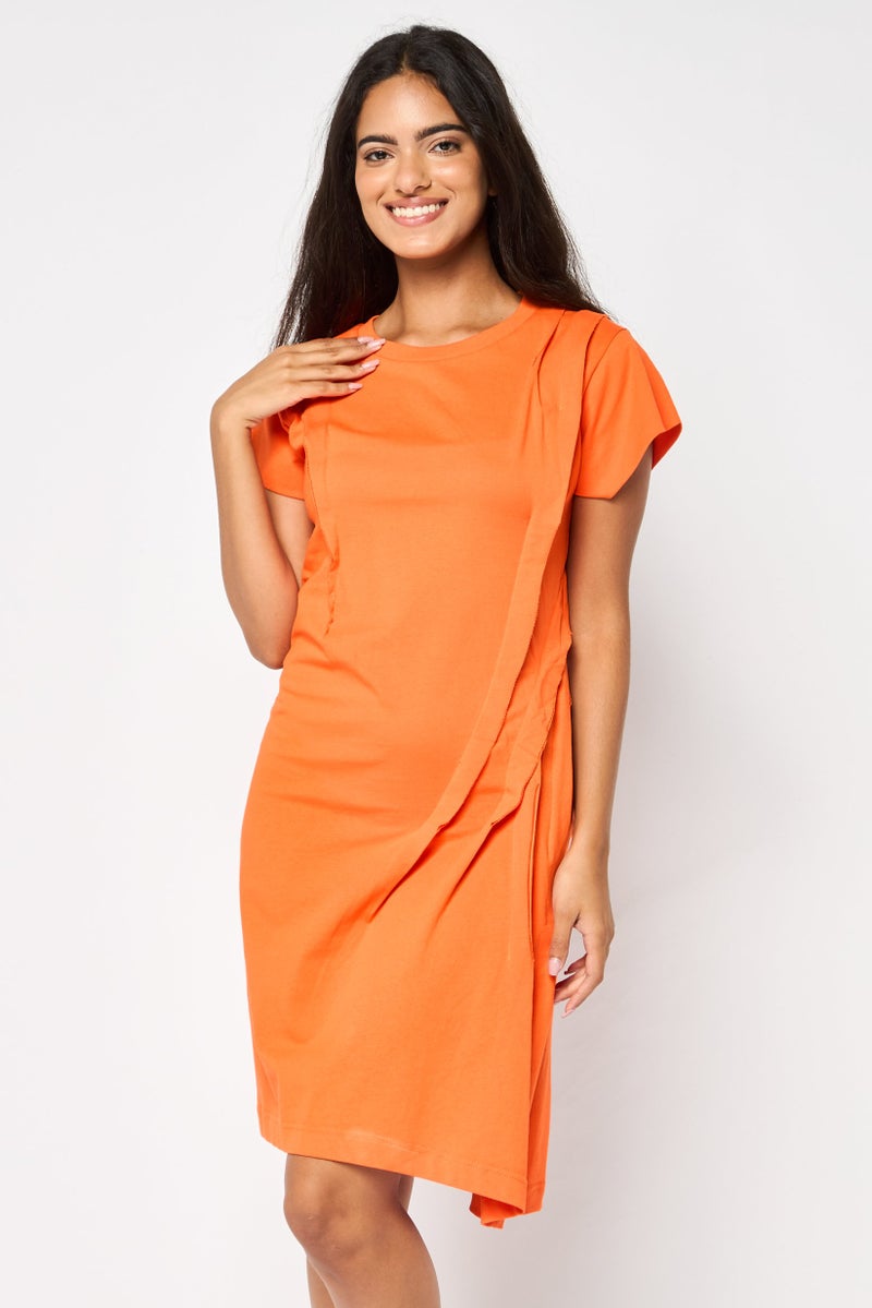 DIESEL Women Pleated Mini Dress, Orange - Image 1