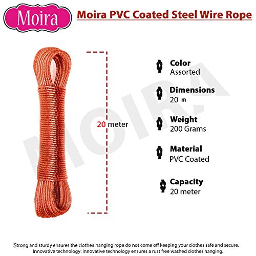 Moira 20 Meter PVC Coated Steel Anti-Rust Wire Rope Washing Line Clothesline with 2 Plastic Hooks (1) - Image 2