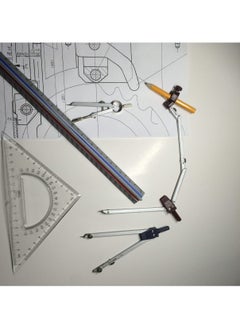 KASTWAVE Math Geometry Circle Kit 16 Pieces Set Metal Compass Geometry Precision Tool Set Circle Drawing Tools Rulers Protractors for Architects Engineers Students for Drafting and Drawings  - Image 3