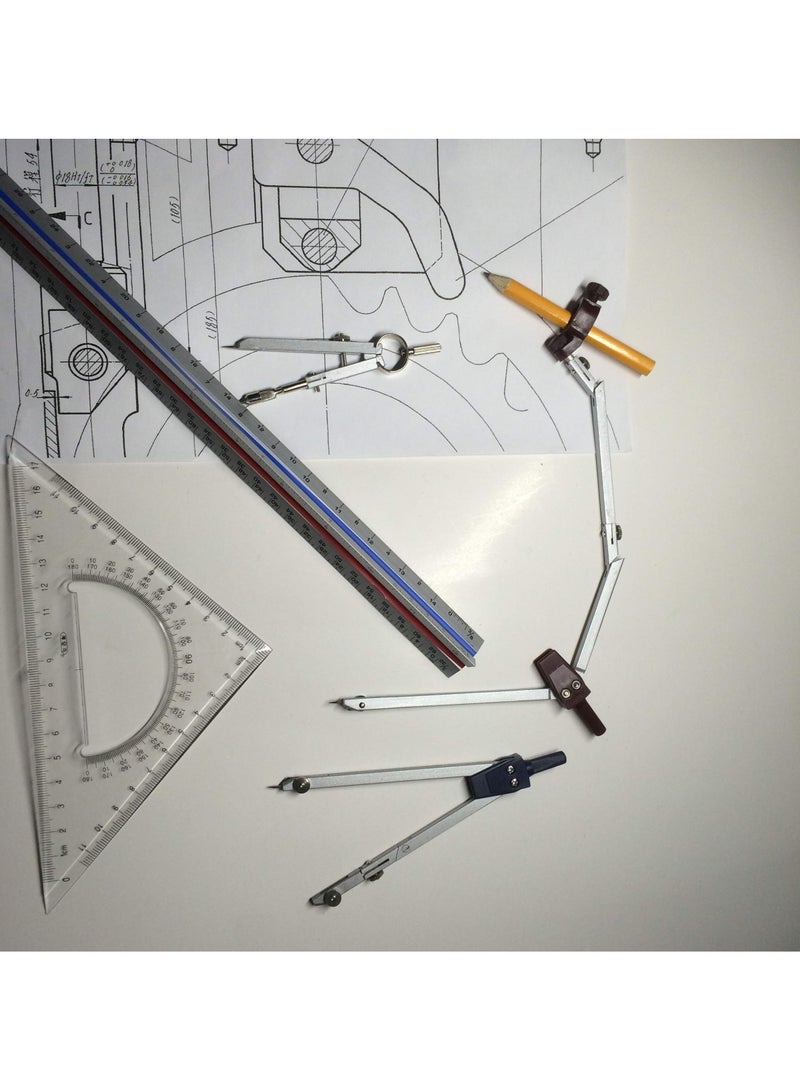 KASTWAVE Math Geometry Circle Kit 16 Pieces Set Metal Compass Geometry Precision Tool Set Circle Drawing Tools Rulers Protractors for Architects Engineers Students for Drafting and Drawings - Image 3