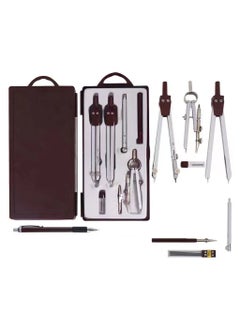 KASTWAVE Math Geometry Circle Kit 16 Pieces Set Metal Compass Geometry Precision Tool Set Circle Drawing Tools Rulers Protractors for Architects Engineers Students for Drafting and Drawings  - Image 1