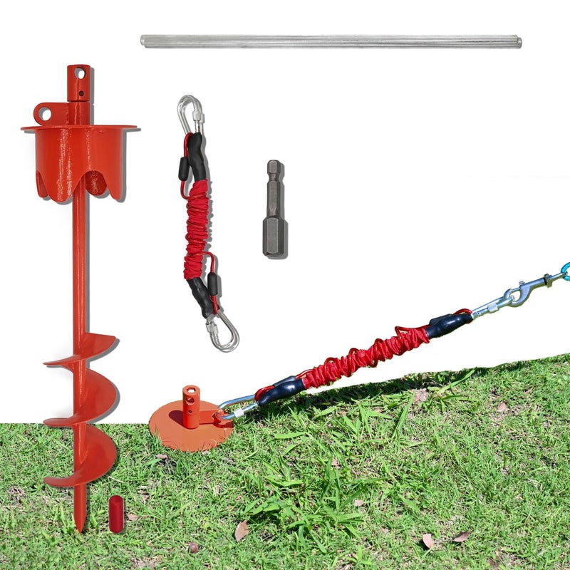 Tyalez Dog Stakes for Outside Heavy Duty Hold up to 350Lbs Large Dogs Tie Out Tether Leash Chain for Yard Screw in Ground Anchors 17inch with Buffer Rope - Image 1