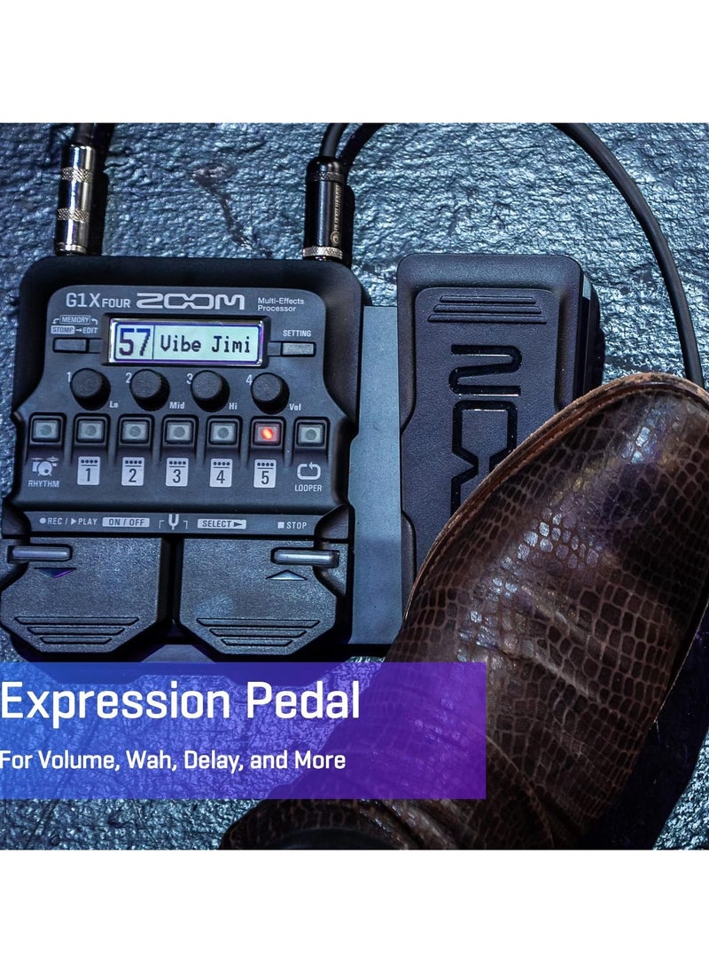 Zoom G1X FOUR Guitar Multi-Effects Processor with Expression Pedal, With 70+ Built-in Effects, Amp Modeling, Looper, Rhythm Section, Tuner, Battery Powered
