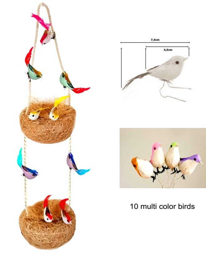 LIVEONCE Set of 1 Two TYRE Decoration Bird NEST -(10 Birds)-Multicolor - Image 2
