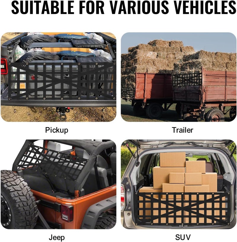 VEVOR Tailgate Net, 54 in x 18 in, Heavy Duty Cargo Net for Truck Bed with 4 Adjustable Telescopic Straps, Cross-reinforced Design, Extendable & Durable, Suitable for Pickup, Truck, Trailer, Jeep, SUV - Image 3