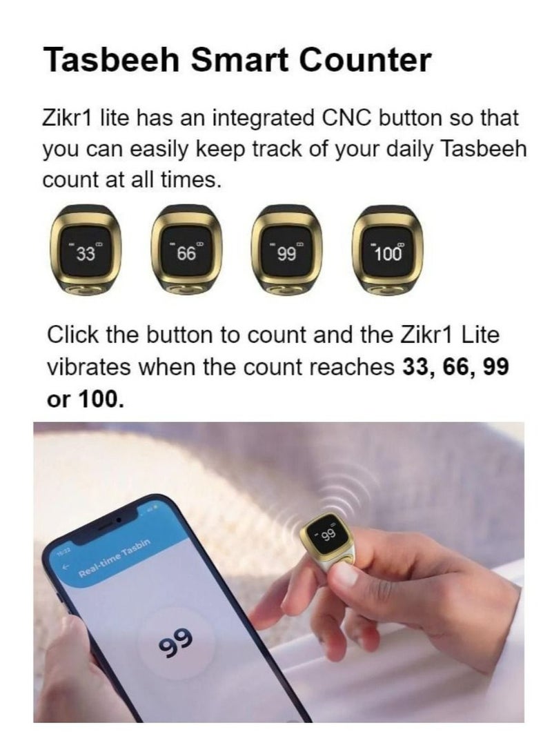 iQIBLA Smart Tasbih Zikr lite Ring, Muslim Prayer, Prayer timing reminder, OLED display Tasbih Counter, Smart Ring, Waterproof- Red 18mm - Image 3