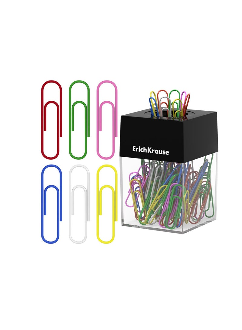 ErichKrause مشابك ورقية ملونة 100 قطعة مع موزع مشابك مغناطيسية - Image 1