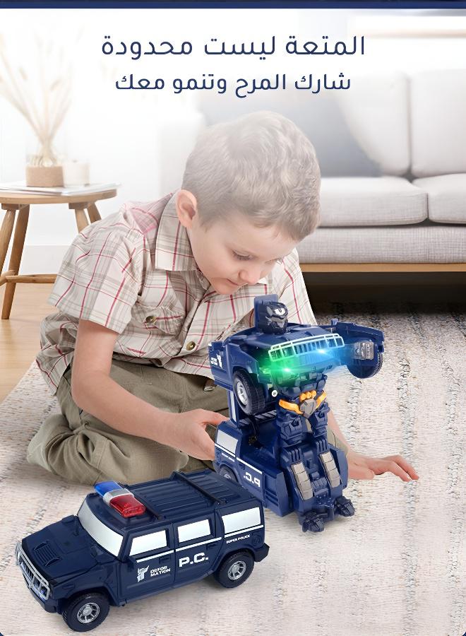 Joudiplay 2-in-1 transforming robot car toy, transforming toy car, transforming robot car, police car toy with LED lights, self-transforming car toy, electric Hummer police car with lights and music, dancing robot (blue) - Image 4