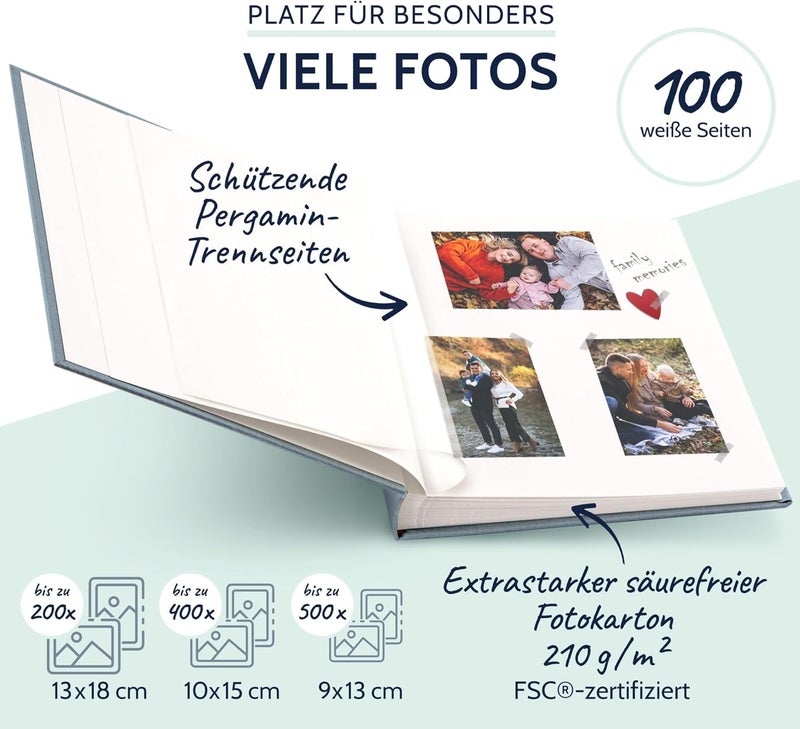 Goldbuch 31607 Summertime Trend 2 Photo Album with 100 White Pages with Glassine Dividers Photo Album with Linen Cover, Up to 600 Photos, High-Quality Paper, Grey, 30 x 31 cm - Image 4